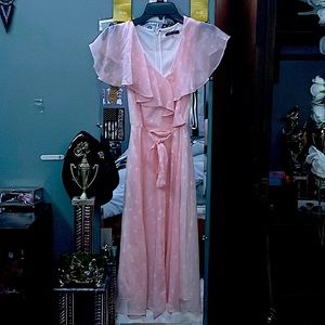 Pink and white poke a dots wedding dress